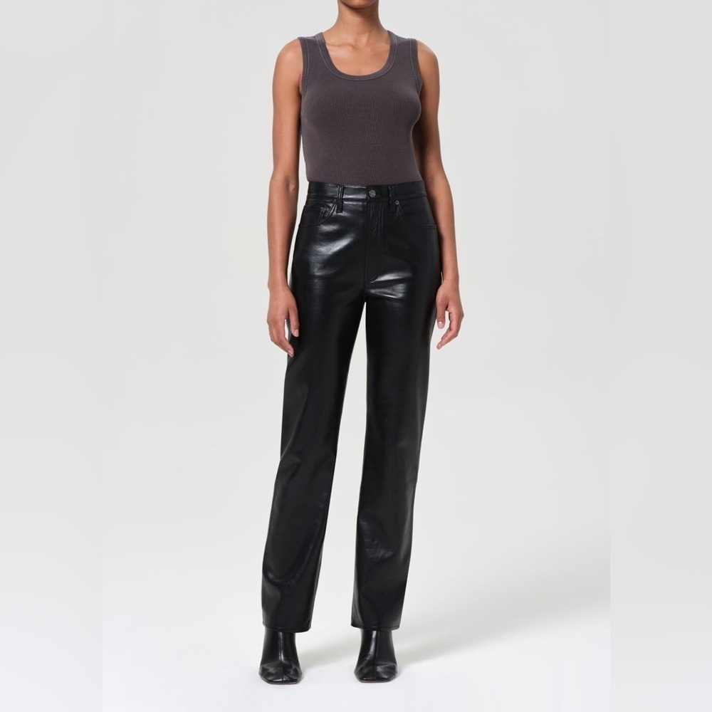 TKTW, size 33W x34L, faux leather cotton blend pants made in Italy straight leg